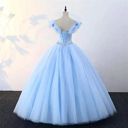 Vista 4 de Datangep - Vestido largo de quinceañera con tiras plisadas para mujer