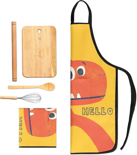 Vista 6 de Cute Kids Aprons for Cooking Painting Baking, Waterproof Toddler Aprons with Pockets, Art Smock for Boys Girls