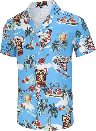 Vista 2 de TURETRENDY Camisas hawaianas para hombre, estampado floral, con botones, verano, tropicales, vacaciones, playa, fiestas