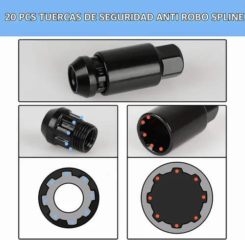 Vista 6 de 20 piezas de tuercas de llanta de extremo cerrado M12X1.5 para llantas de rueda + casquillo (negro)