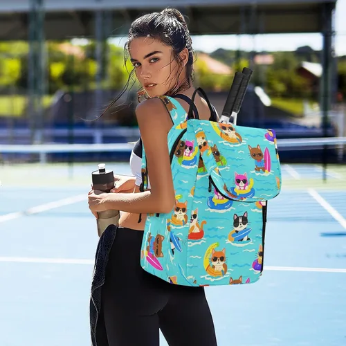 Vista 7 de Tenni Badminton Racket Bag Cute Sturdy Cat Dog Swim Summer Blue Cartoon 3 Rackets Badminton Bag Case for Women, Men, Teenagers bolso para raqueta