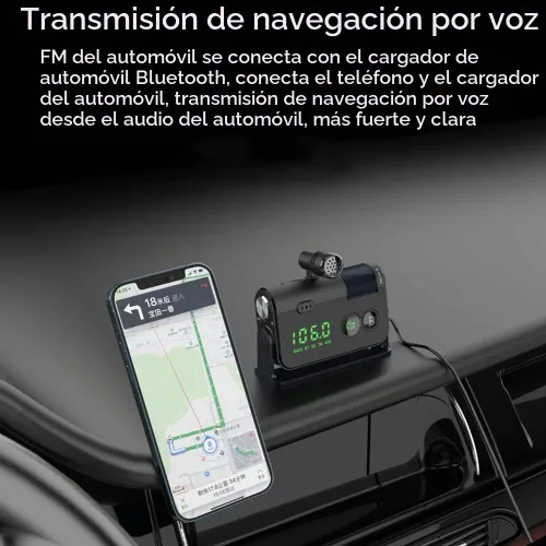 Vista 7 de Transmisor Bluetooth Fm, 2 micrófonos y QC3.0 + Tipo-C PD 18W HiFi Bass, adaptador Bluetooth para automóvil compatible con llamadas manos libres Azul