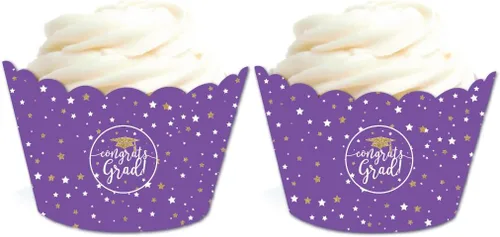 Vista 7 de Andaz Press Colección de fiesta de graduación con purpurina de color morado real y dorado, pancarta colgante con cuerda, Congrats Grad!, 5 pies, 1