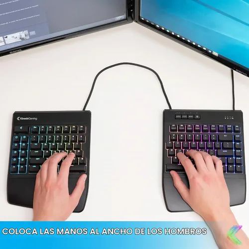Vista 4 de KINESIS Freestyle Edge RGB Plus Split Teclado mecánico Interruptores lineales Hotswap RGB Ergonómico Soporte de palma desmontable
