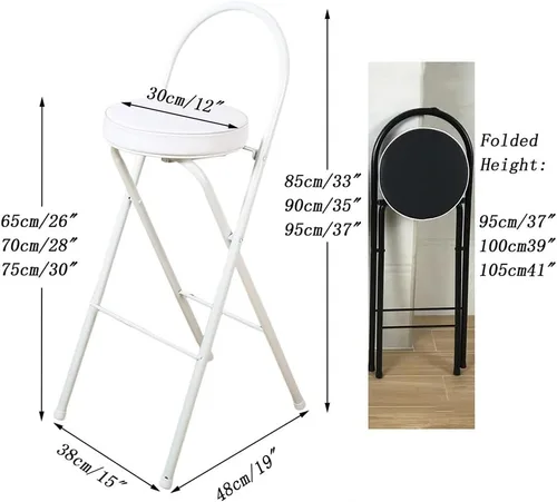 Vista 3 de Taburete plegable para desayuno, silla alta con asiento acolchado, taburete redondo portátil con respaldo, taburete plegable para adultos al aire