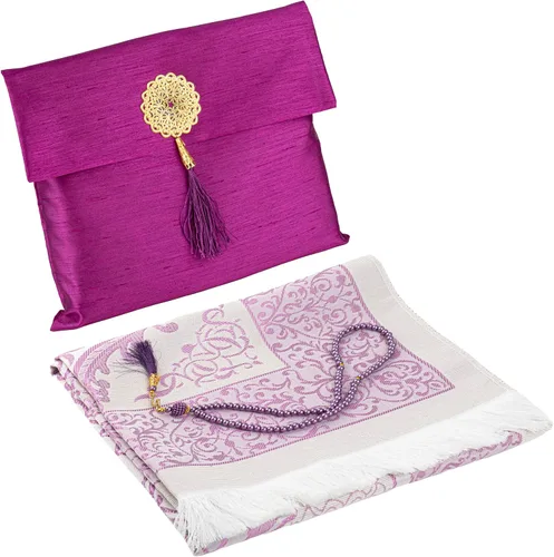 Vista 12 de Modefa Tapete de oración islámica, regalos musulmanes, alfombra fina de oración musulmana de viaje en bolsa de regalo de tafetán con cuentas Tasbih