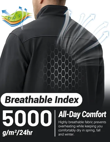 Vista 3 de TACVASEN Chaqueta ligera Softshell para hombre, con forro polar, impermeable, táctica, con cremallera, abrigo de invierno cortavientos casual