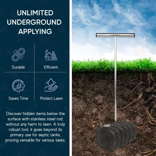 Vista 4 de Varomorus Varilla de sonda de suelo de acero inoxidable, localizador de tanque séptico para localizar tuberías subterráneas, jardinería, paisajismo