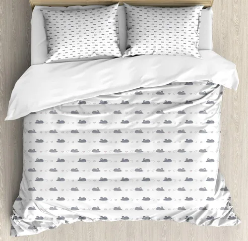 Vista 28 de Ambesonne Cartoon Duvet Cover Set, Pastel Animals Pattern Dragonflies Beetle Ladybug Earth Worm Spring, Decorative 3 Piece Bedding Set with 2 Pillow