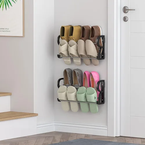 Vista 7 de Zapatero de pared para almacenamiento de zapatos de caravana, paquete de 3 zapateros montado en la pared con soportes adhesivos para colgar