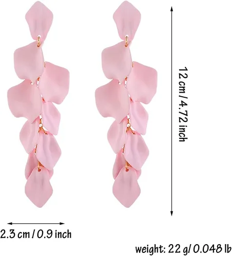 Vista 2 de Pendientes colgantes de pétalos acrílicos largos de flor de rosa para mujeres y niñas, aretes de moda bohemios para regalo de fiesta, Zinc, No es
