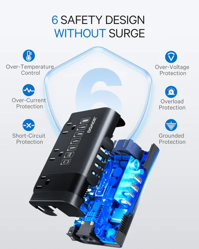 Vista 6 de DOACE Convertidor de voltaje de 350 W de EE. UU. a Europa - Convertidor de 220 V a 110 V para viajes europeos, combo de adaptador de corriente