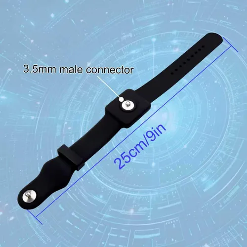 Vista 4 de Correa de muñeca antiestática, banda de conexión a tierra ESD, pulsera de silicona conductora ajustable estilo botón de 9 pulgadas, compatible