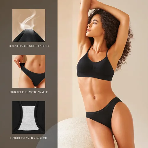 Vista 5 de SIMIYA Paquete de 710 ropa interior de algodón para mujer, ropa interior elástica hipster, ropa interior transpirable y suave para bikini