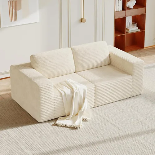 Vista 20 de Vesgantti Sofá modular en forma de U de 119 pulgadas, sofá modular de pana con asiento profundo y soporte de resortes, sofá convertible con 2 Beige