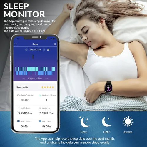 Vista 5 de Reloj inteligente para hombres y mujeres, reloj inteligente con monitor de presión arterial, monitor de frecuencia cardíaca, temperatura corporal