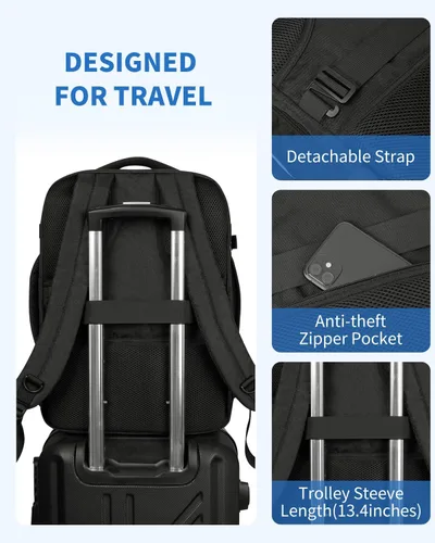 Vista 6 de WANDF Mochila de viaje para Spirit Airlines bolsa de artículos personales de 18 x 14 x 8 pulgadas con bolsillo húmedo, mochila para portátil de 17