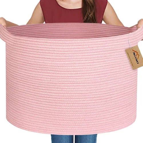 Vista 19 de MEGASKET Cesta grande de manta negra, 22 x 22 x 14 pulgadas, contenedor de cuerda tejida para almacenamiento, caja de almacenamiento de juguetes