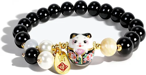 Vista 10 de Pulsera de gato de la suerte Feng Shui, joyería de buena suerte para mujer, protección de riqueza y fortuna, pulseras de cristal de piedras