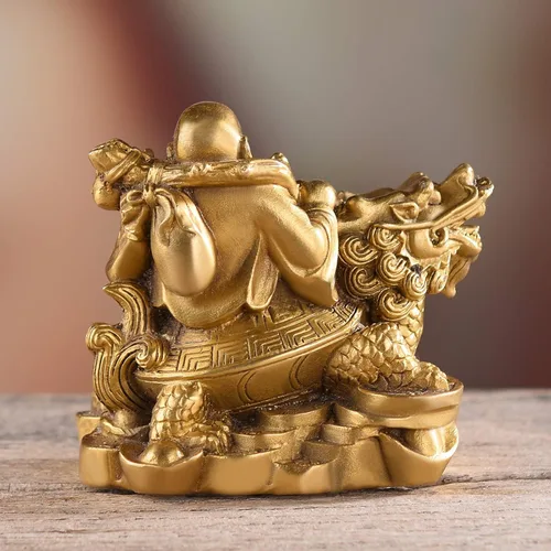 Vista 5 de BRASSTAR 3.3 "(H) Ruyi Buda riendo y tortuga riqueza buena fortuna salud Buda estatua para decoración de oficina en casa TQZDPT72
