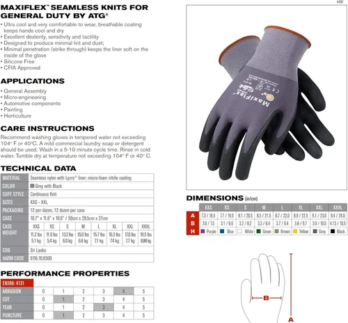 Vista 4 de MaxiFlex 34-874 Ultimate - Guantes de trabajo de nitrilo con microespuma de nylon - Negro gris - Tamaños - 12 pares (Docena)