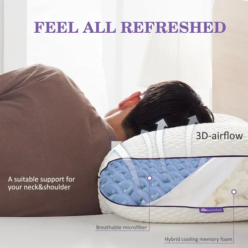 Vista 9 de HOMELAB Almohada ajustable de espuma viscoelástica triturada tamaño Queen, almohada de cama refrescante para dormir con funda extraíble, almohada