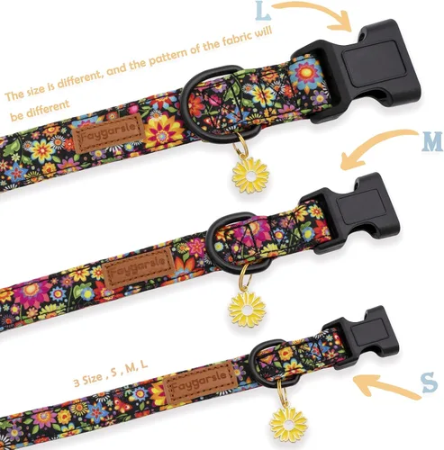 Vista 3 de Faygarsle Collar de perro floral para niñas y perras, collar suave y elegante para mascotas con diseño de flores, collar negro ideal para perros