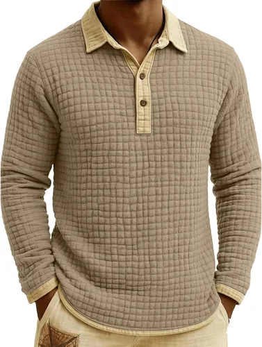 Vista 8 de Polo de punto para hombre, manga larga, ligero, informal, con cuello