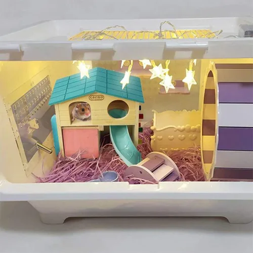 Vista 7 de kathson Hamster House Pets - Escondite de animales pequeños con divertida escalera de escalada tobogán de madera, juguetes masticables para animales