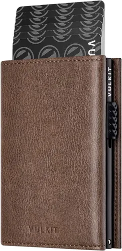 Vista 9 de VULKIT Cartera con tarjetero con bolsillo para monedas, cierre magnético, tarjetas desplegables con ventana para identificación, cartera de cuero