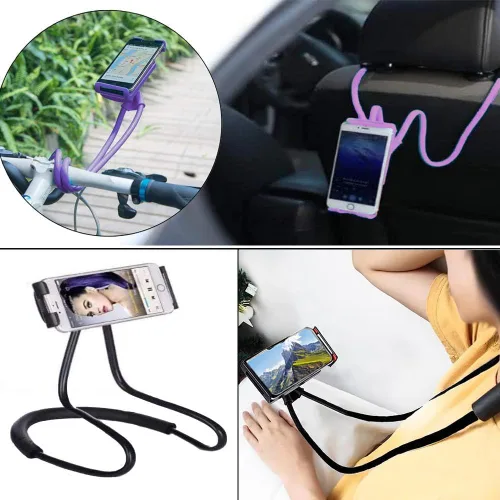 Vista 2 de Soporte de teléfono para el cuello - Soporte universal para colgar en el cuello, de uso sencillo, giratorio, con múltiples funciones, soporte Negro