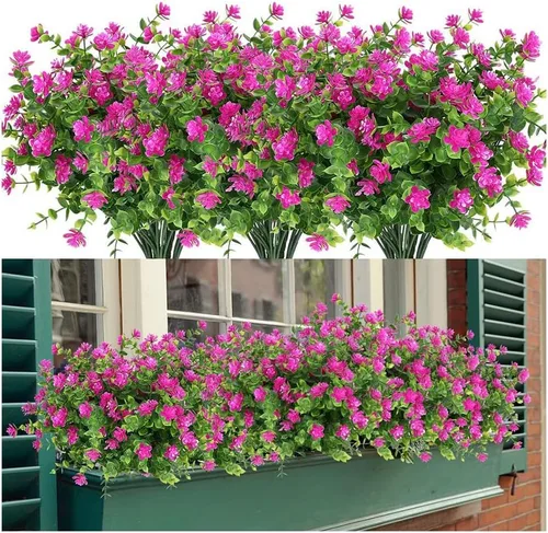 Vista 6 de Flores artificiales para exteriores, flores sintéticas para macetas de exterior, flores exteriores que se ven reales (14 unidades, naranja)