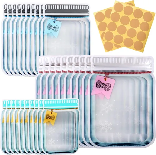 Vista 10 de KESTAR 30 bolsas con cremallera para tarros de masón, bolsas de almacenamiento de especias, bolsas reutilizables para guardar alimentos, bolsas