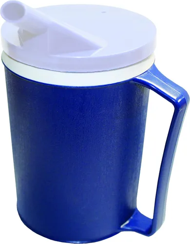 Vista 2 de Rehabilitation Advantage Taza azul aislada con tapa de snorkel blanca, sin