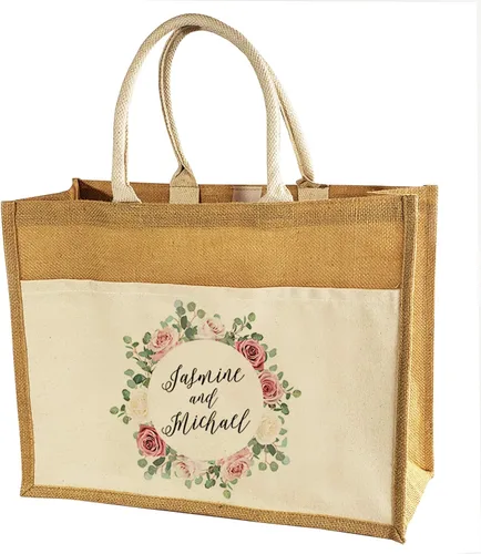 Vista 7 de Bolsas de yute grandes reutilizables y resistentes con bolsillo frontal de lona para bricolaje