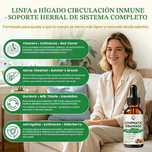 Vista 2 de GORNVB Gotas de drenaje linfático, suplementos de drenaje linfático con equinácea, cuchillas, diente de león, trébol rojo, castaño de indias