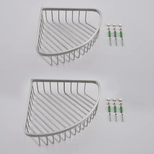 Vista 4 de Cesta de esquina para ducha, estante de ducha de baño de acero inoxidable, organizador para almacenamiento de ducha, estante de esquina de pared