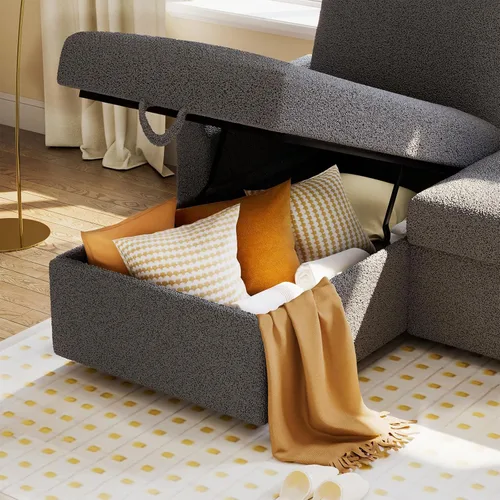Vista 4 de PaPaJet Sofá Cama, Sofá Cama con Chaise de Almacenamiento, Sofá en Forma de L con Cama Extraíble, Sofás de Gran Tamaño para Sala de Estar - Boucle