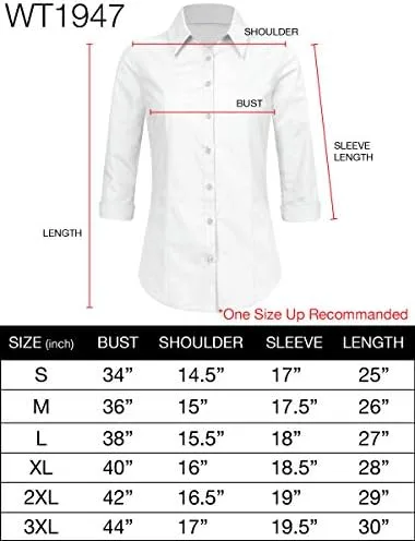 Vista 6 de Made by Johnny MBJ Women's Solide 34 Sleeve Stretchy Button Down Collared Office Formal Casua Blouse (S3XL)