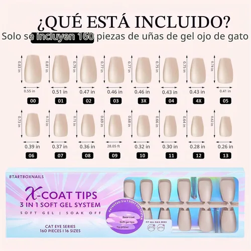 Vista 4 de BTArtboxnails - Uñas postizas cortas a presión, 160 unidades Aurora - Ataúd corto