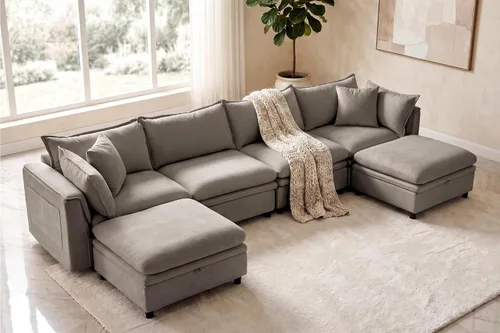 Vista 10 de Sofá modular modular de 113.4 pulgadas con otomana de almacenamiento Gris