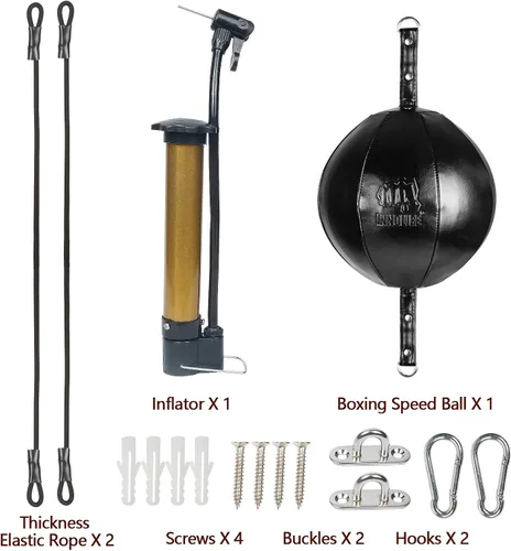 Vista 3 de InnoLife Kit de saco de boxeo de doble extremo con bola de perforación, kit de reacción de velocidad con cordones elásticos, perfecto