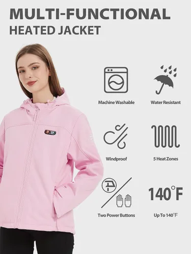 Vista 3 de PTAHDUS Chaqueta térmica para mujer con batería de 7,4 V, con bolsillo calentador de manos
