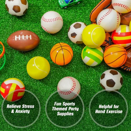 Vista 2 de HyDren 72 pelotas deportivas para el estrés, mini pelota deportiva de espuma, incluye bolsa de almacenamiento, baloncesto, fútbol, fútbol, tenis