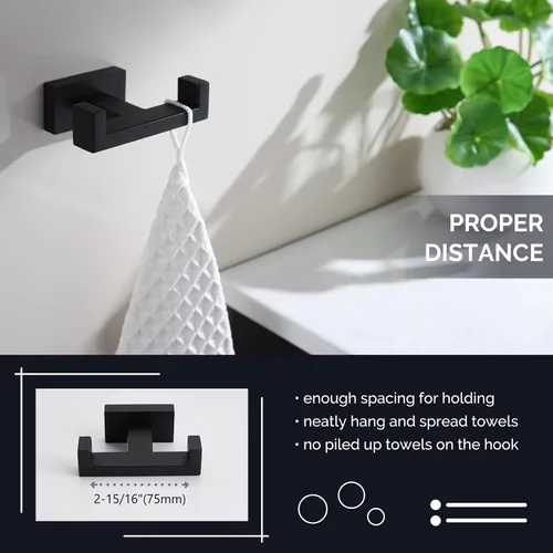 Vista 5 de Angle Simple Paquete de ganchos dobles para toallas con soporte para papel higiénico (negro mate)