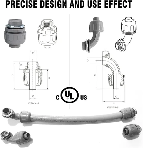 Vista 3 de Conector hermético de líquido de 2 pulgadas, conector de conducto eléctrico no metálico, conector de conducto flexible de PVC (2 unidades, 90 grados)