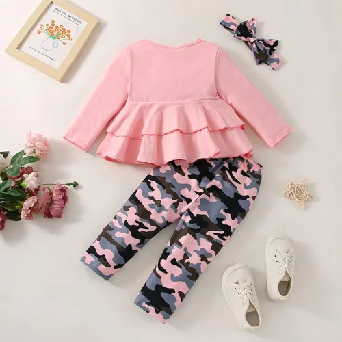 Vista 3 de FOCUTEBB Ropa para bebé niña, ropa de otoño e invierno, sudadera de manga larga con volantes, pantalones, diadema, 6-24 meses