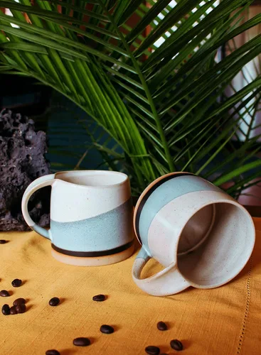 Vista 9 de Well Covered & Green Original Day - Juego de tazas de café de cerámica esmaltada, 2 tazas de café estilo japonés vintage, taza de cerámica y juego