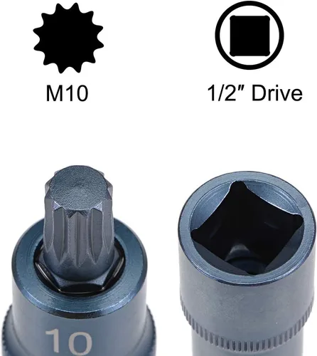 Vista 3 de uxcell 1/2" Drive x M10 (0.394 in) Triple Square Spline Bit Socket, S2 Brocas de acero, enchufes CR-V de 2" de longitud (solo para uso manual), 2