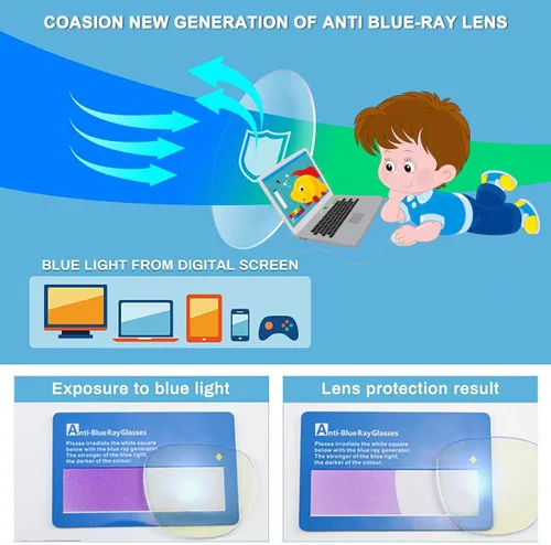 Vista 6 de COASION Gafas de pantalla azul para niños de 3 a 12 años, paquete de 3 gafas de bloqueo de luz azul para niñas y niños, anteojos falsos